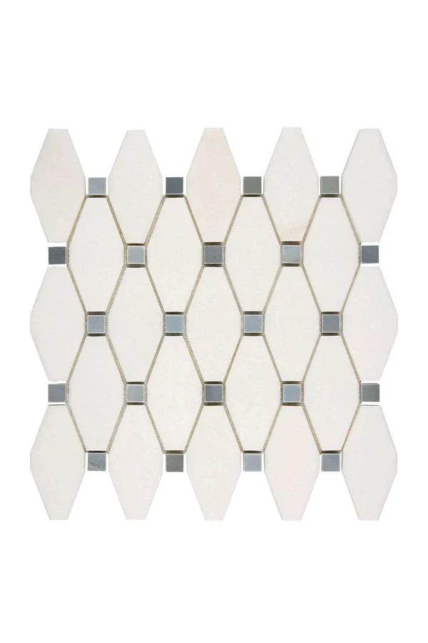 White Thassos Marble Elongated Hexagon Blue Mosaic - mosaic  