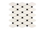 white thassos greek marble elongated hexagon mosaic tile with black marble dots commercial and residential interior and exterior shower backsplash countertop deck patio wall floor decorative