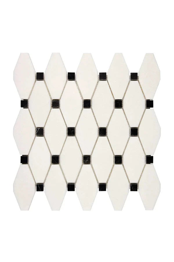White Thassos Marble Elongated Hexagon Black Mosaic - mosaic  