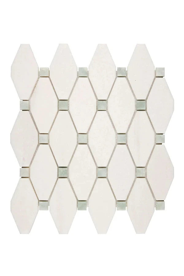 White Thassos Marble Elongated Hexagon Green Mosaic - mosaic  