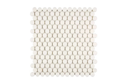 white thassos greek marble elongated penny round mosaic tile commercial and residential interior and exterior shower backsplash countertop deck patio wall floor decorative