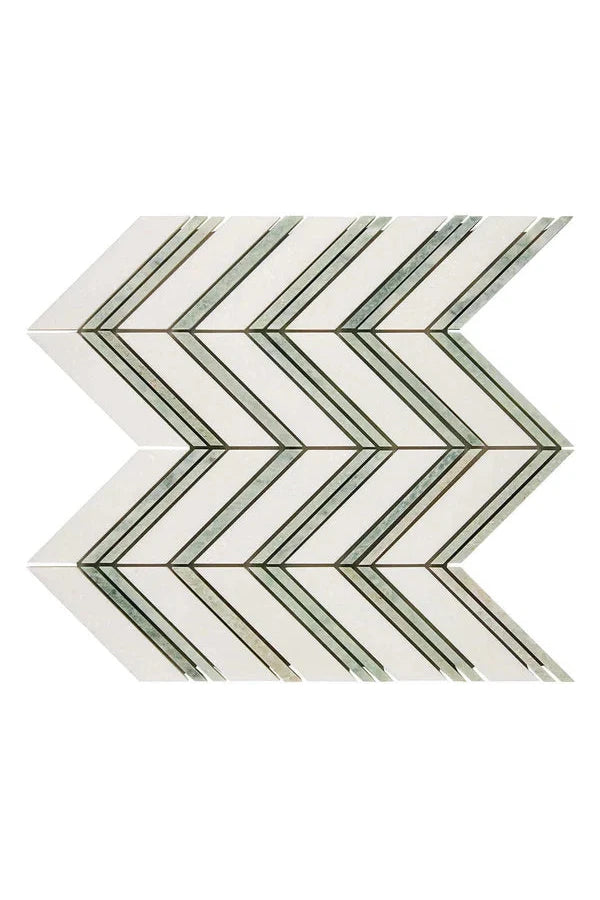 White Thassos Marble Chevron Green Mosaic - mosaic  