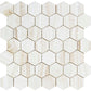 Vanilla Onyx Stone 2-In hexagon mosaic tile with polished finish and vein-cut design for elegant interiors.