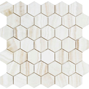 Vanilla Onyx vein-cut polished 2-inch hexagon mosaic.