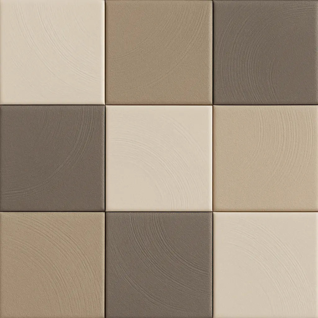Warm neutrals checkerboard porcelain tile pattern – flat view