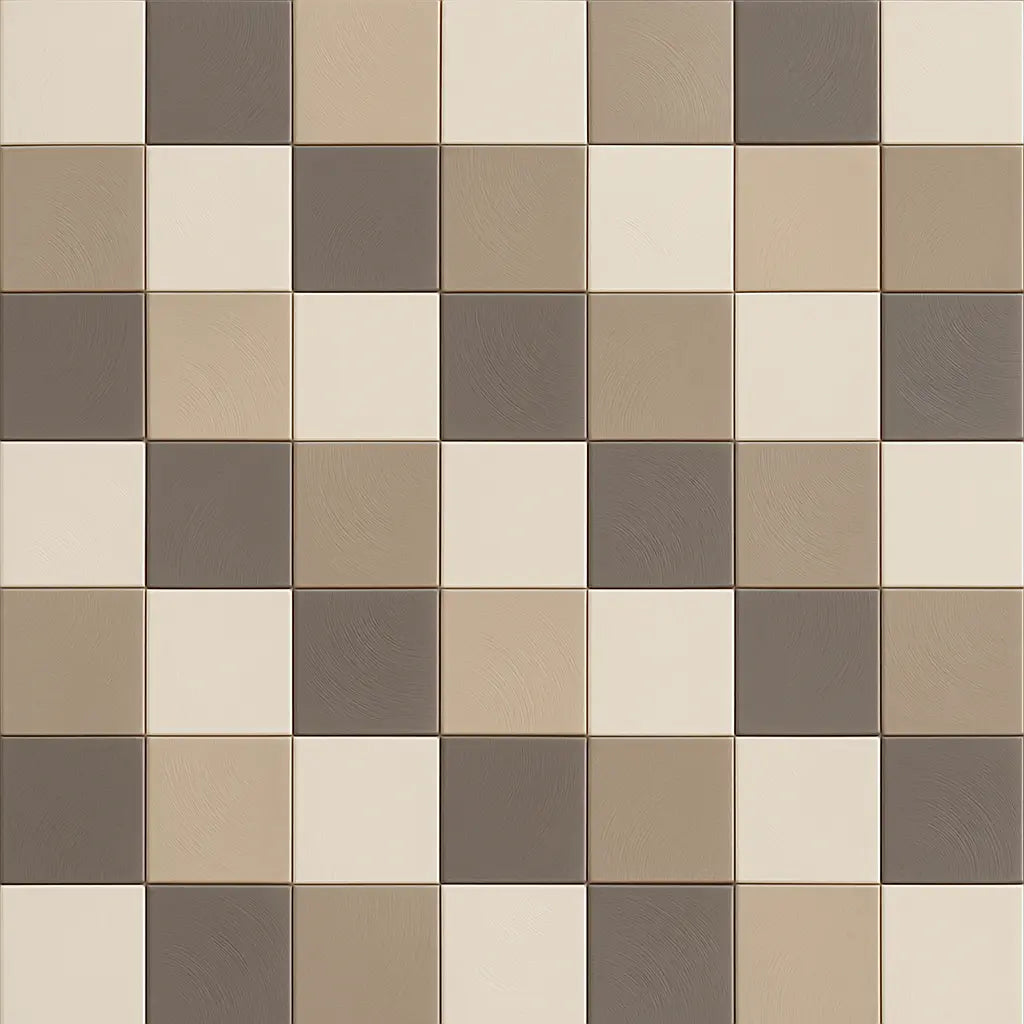 Taupe, sand, and ivory porcelain tile checkerboard layout