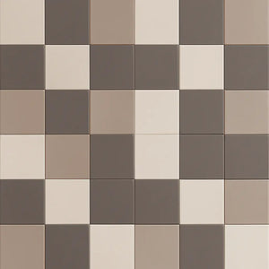Alternate layout of Tricolor Warm Neutrals 7×7 matte porcelain checkerboard tiles.