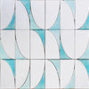 Whimsical Blooms Mosaic – Curved Marble Elegance - Vibrant Colors - Enchanted Azure