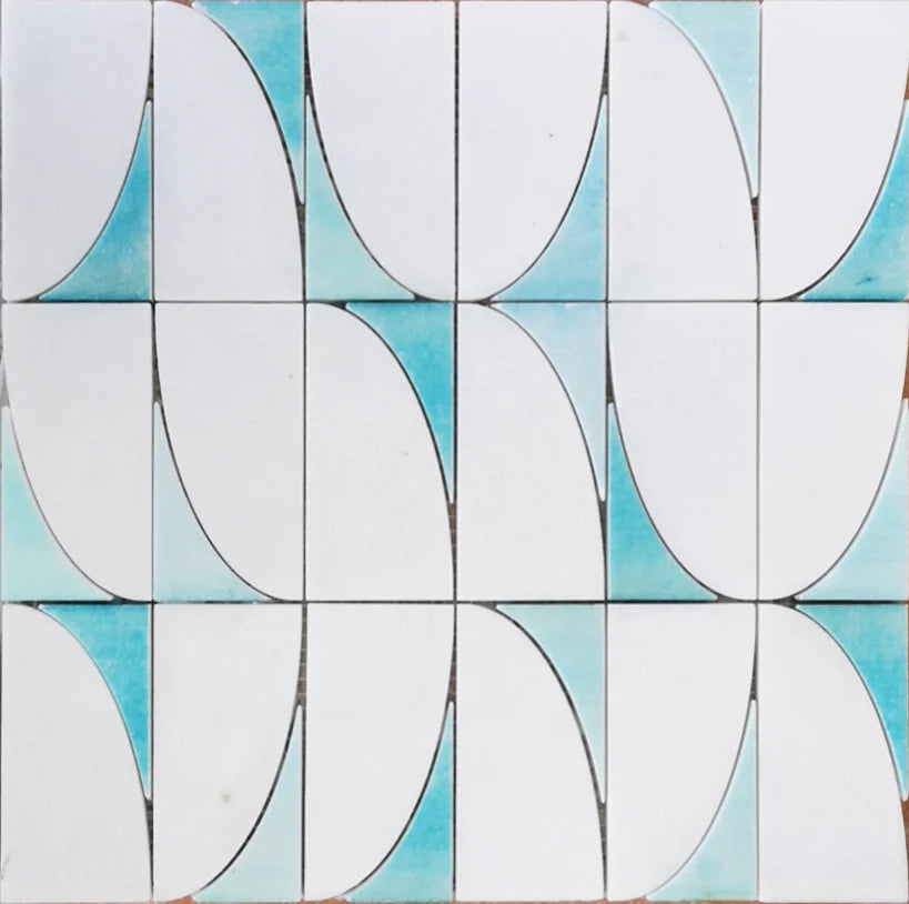 Whimsical Blooms Mosaic – Curved Marble Elegance - Azure - mosaic  