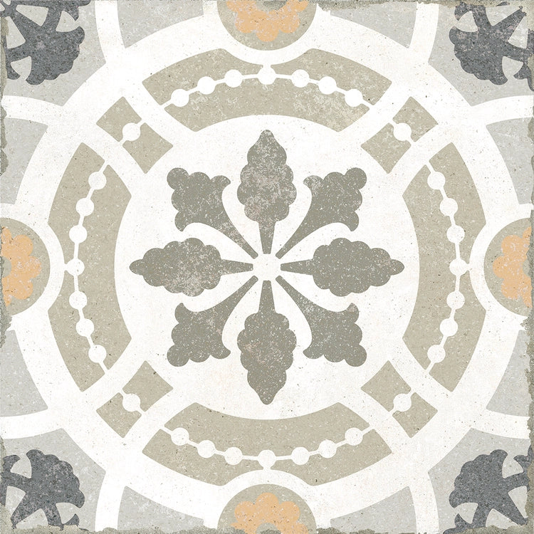 Sahara Geometry 8x8 porcelain floor tile featuring elegant geometric motifs.