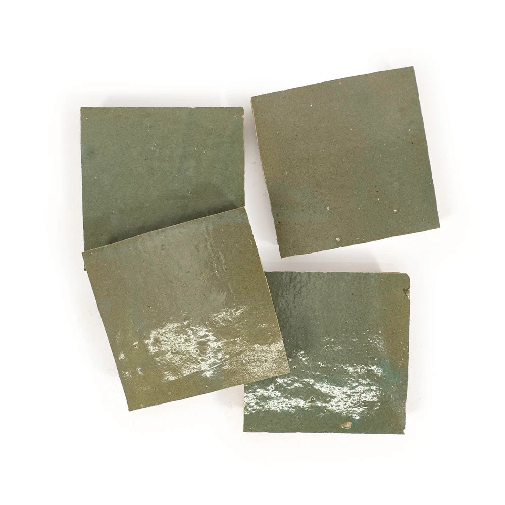 Zellige Wall Tiles – Moroccan Handcrafted Elegance_Oasis Green color in 4x4 size_quattro tiles for color variation 