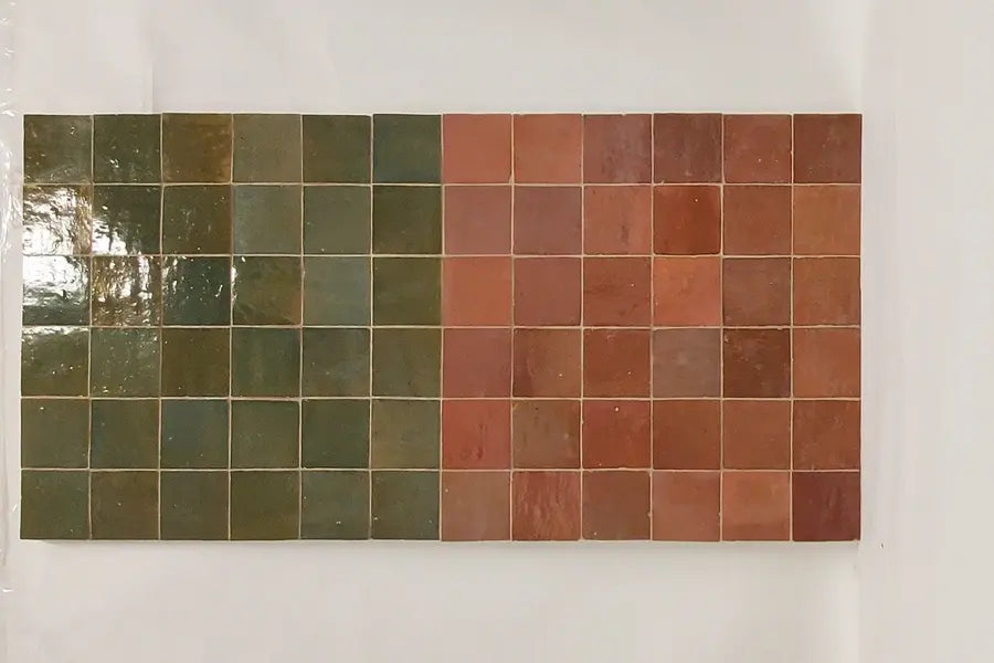 Zellige tiles in Terracotta rouge and Oasis Greeen_4x4 handcrafted Tiles for walls and floors