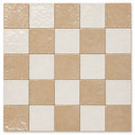 Adeline Checkerboard Zellige Tile featuring handcrafted Warm Sand and Ivory Moroccan Zellige in a classic checkerboard pattern.