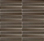 Arcelle Smoked Umber 1×6 concave porcelain mosaic sheet with a matte brown reactive glaze
