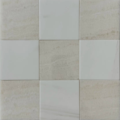 White Onyx Bianco Dolomite Checkerboard Tile Polished