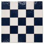 Camille Checkerboard Zellige Tile featuring handcrafted Indigo and Ivory Moroccan Zellige in a classic checkerboard pattern.