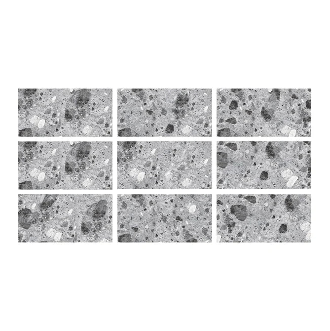 SeraPool Relax ceppo terrazzo grey porcelain pool tile, 9-face color variation swatch set.