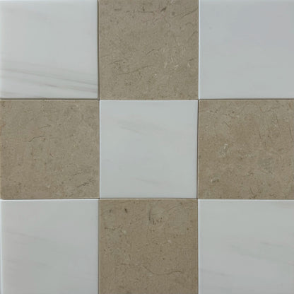 Crema Marfil Bianco Dolomite Checkerboard Tiles Polished or Honed