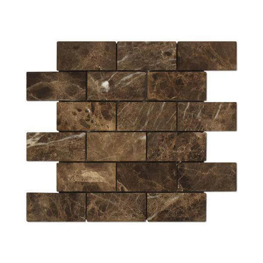 Emperador Dark marble 2 x 2 mosaic tile commercial and residential interior and exterior shower backsplash countertop deck patio wall floor decorative