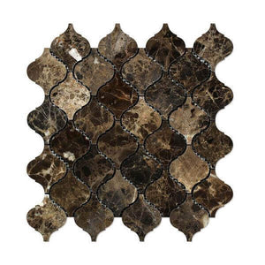 Emperador Dark marble lantern or arabesque mosaic tile commercial and residential interior and exterior shower backsplash countertop deck patio wall floor decorative