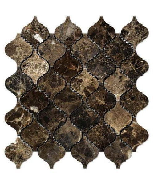 Emperador Dark polished arabesque marble mosaic.