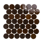 Zellige mosaic pattern of dark brown circular tiles on a white background