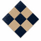 Genevieve Checkerboard Zellige Tile displayed in a 45-degree diamond layout featuring Indigo and Warm Sand Moroccan Zellige.