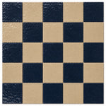 Genevieve Checkerboard Zellige Tile featuring handcrafted Indigo and Warm Sand Moroccan Zellige in a classic checkerboard pattern.