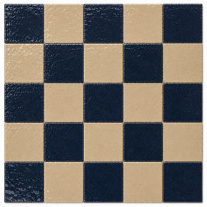 Genevieve Checkerboard Zellige Tile featuring handcrafted Indigo and Warm Sand Moroccan Zellige in a classic checkerboard pattern.