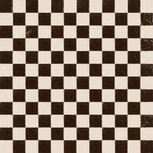 Lucienne Checkerboard Zellige Tile displayed in a 45-degree diamond layout featuring Espresso and Ivory Moroccan Zellige.