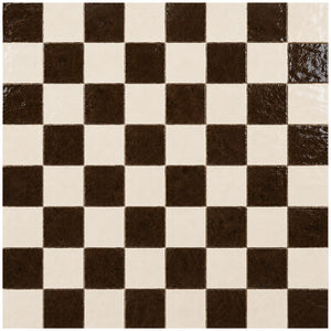 Pattern repeat of Lucienne 4×4 Zellige checkerboard in Espresso & Ivory.