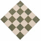 Noemie Checkerboard Zellige Tile displayed in a 45-degree diamond layout featuring Soft Sand and Ivory Moroccan Zellige.
