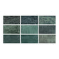 SeraPool Relax Oasis Green porcelain pool tile – 9-face color variation chart (mottled green tones)
