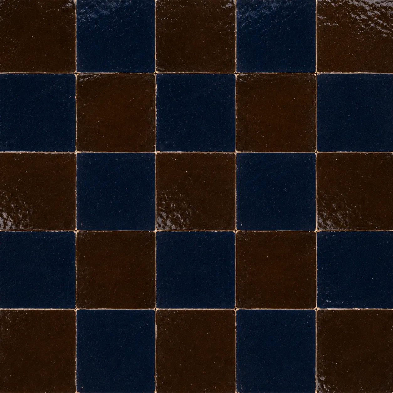 Pattern repeat of Odette 4×4 Zellige checkerboard in Indigo & Cacao.