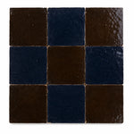 Odette Checkerboard Zellige Tile featuring handcrafted Indigo Bazaar and Noir Cacao Moroccan Zellige in a classic checkerboard pattern.