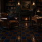 Odette Checkerboard Zellige Tile installed in a luxury library featuring Indigo Bazaar and Noir Cacao handcrafted Moroccan Zellige.