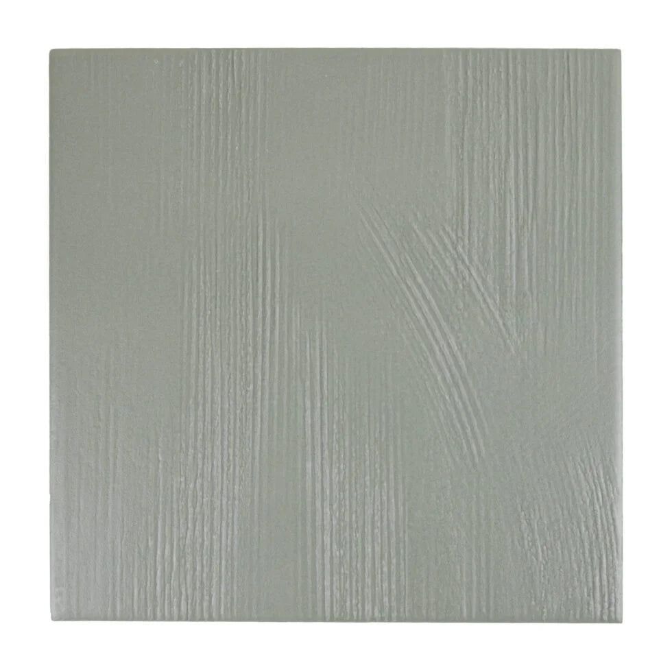 Olive Sage 7×7 porcelain tile in soft green with natural stria finish.