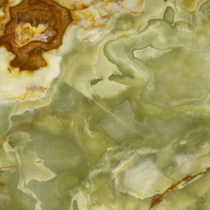 Green Onyx 12x12 polished tile with luxurious green hues and rich veining.”