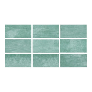 SeraPool Relax green porcelain pool tile — 9-face color variation board showing nine shade samples for pool & spa installations.