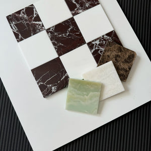 Rojo Alicante Bianco Dolomite Checkerboard Tiles Polished or Honed