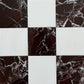 A sophisticated checkerboard design using Rosso Levanto Italian red marble paired with Bianco Dolomite marble tiles. The blend of bold red marble with subtle white tones adds richness to kitchens, bathrooms, or hallways.