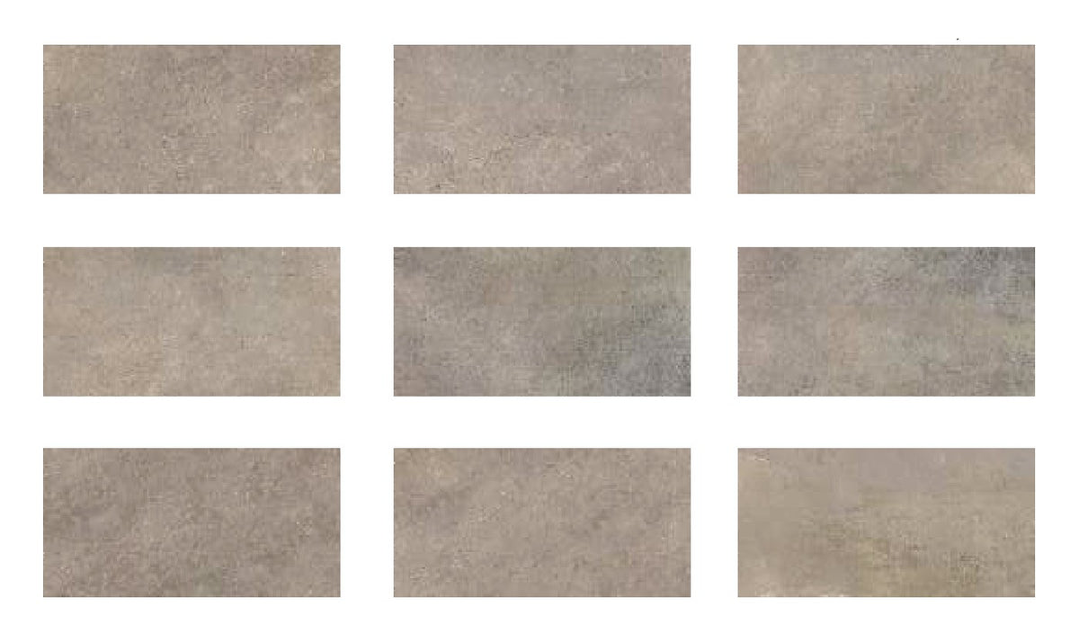 Natural Mocha porcelain pool deck tile 13x26 in., nine pieces showing natural shade and texture variation