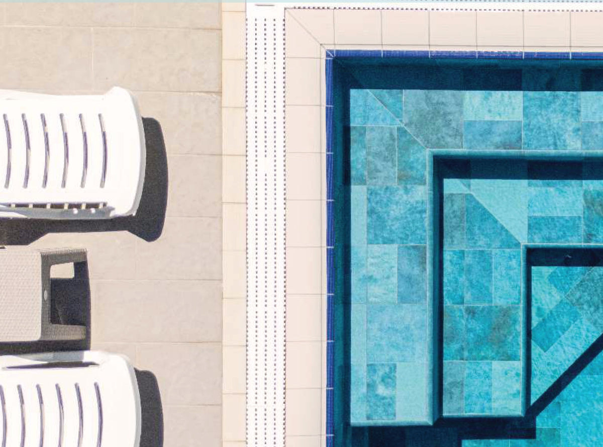 SeraPool Natural Patchwork Marin porcelain pool tile installed in a finished pool project
