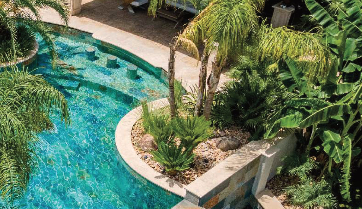SeraPool Natural Pool Mix porcelain pool tile, close-up of a finished pool surface