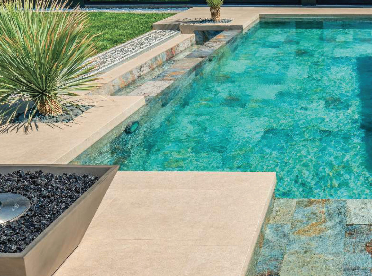 SeraPool Natural Serastone porcelain pool tile installed in a finished pool project