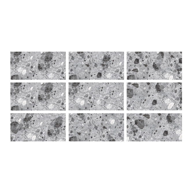 SeraPool Relax Ceppo Terrazzo Grey porcelain pool tile showing nine natural-looking face variations in a grey terrazzo-style pattern.