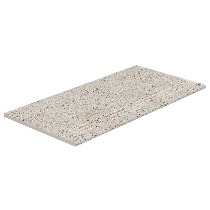 SeraPool Relax Pebble Sand Beige porcelain anti-slip stair tread with textured surface for swimming pool steps.