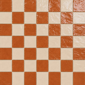 Pattern repeat of Solenne 4×4 Zellige checkerboard in Terracotta & Ivory.