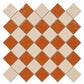 Solenne Checkerboard Zellige Tile displayed in a 45-degree diamond layout featuring Terracotta and Ivory Moroccan Zellige.