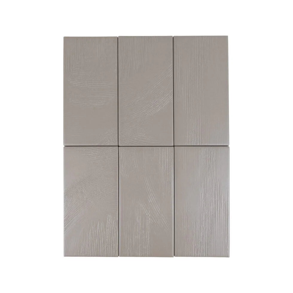 Set of six Taupe Ember 3.5×7 tiles showing matte plaster-inspired surface.